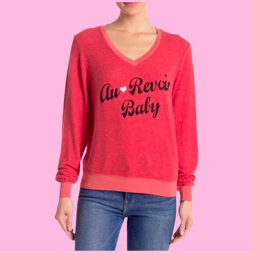 WILDFOX Red Knit Au Revoir Baby French Pull Over Sweater Jumper - Medium